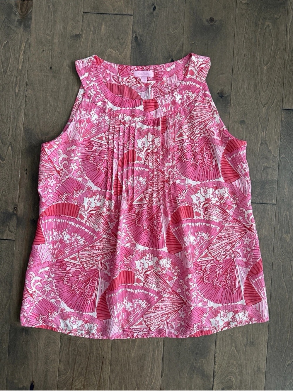 Lilly Pulitzer Women's Silk Sleeveless Top Pink Fan Size Large